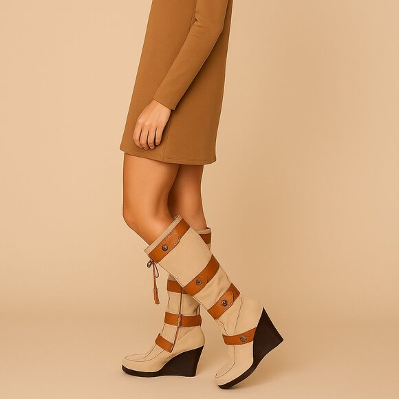 L.A.M.B. Suede & Leather Wedge Boots — Size 6 - Picture 2 of 14